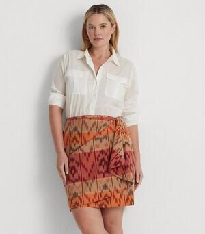 Lauren Ralph Lauren Plus Size Skirt Linen A Line Printed Boho Western US 14 NWT